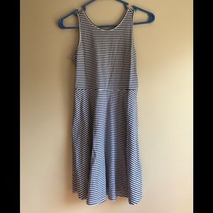 White & blue striped dress